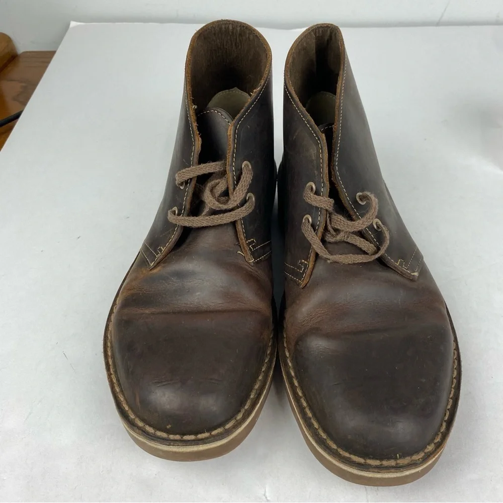 Clarks Mens 7.5 Brown Leather Bushacre 2 Chukka Boot Lace Up